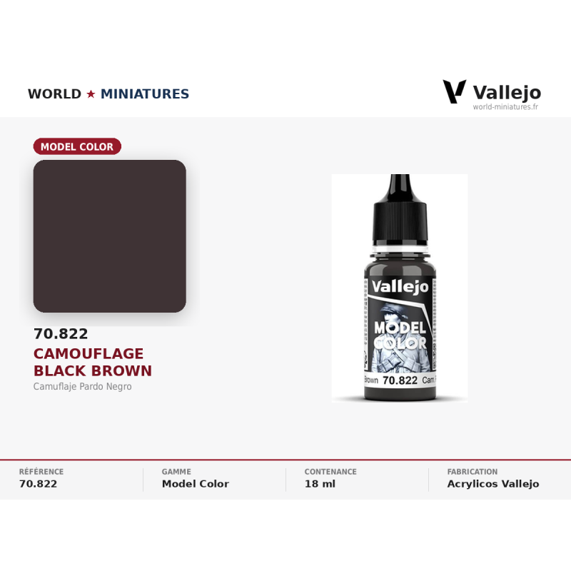 Vallejo 70.822 Camouflage Noir Marron 18 ml – Peinture Acrylique