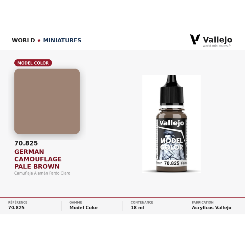 Vallejo 70.825 Marron Pâle 18 ml – Peinture Acrylique