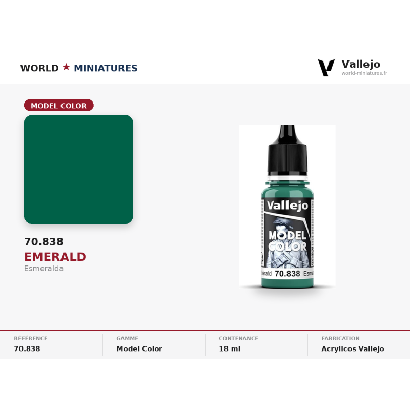 Vallejo 70.838 Émeraude 18 ml – Peinture Acrylique