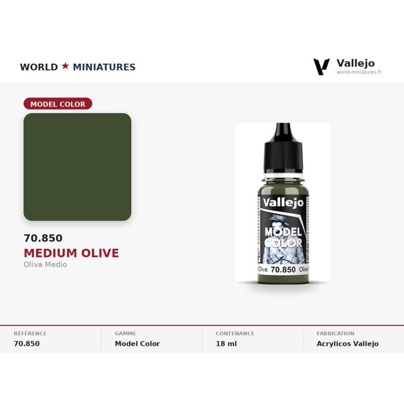 Vallejo 70.850 Olive Moyen 18 ml – Peinture Acrylique