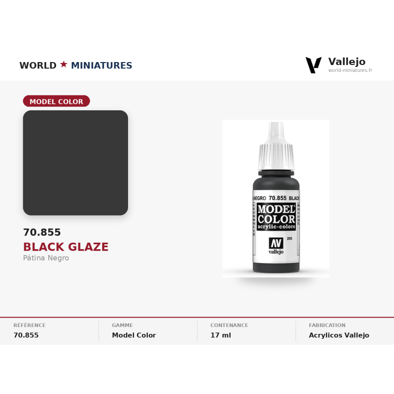 Vallejo 70.855 Glacis Noir 17 ml – Peinture Acrylique