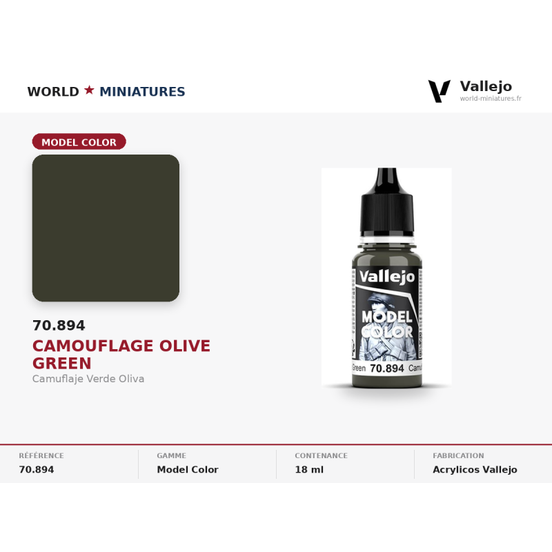 Vallejo 70.894 Camouflage Vert Olive 18 ml – Peinture Acrylique