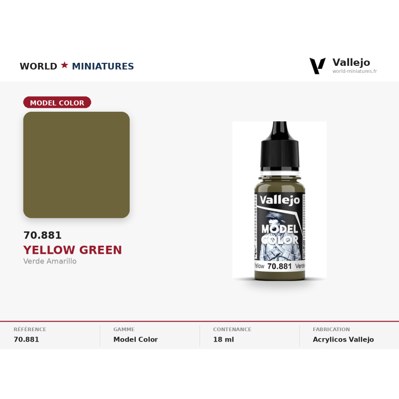 Vallejo 70.881 Vert Amarillo 18 ml – Peinture Acrylique