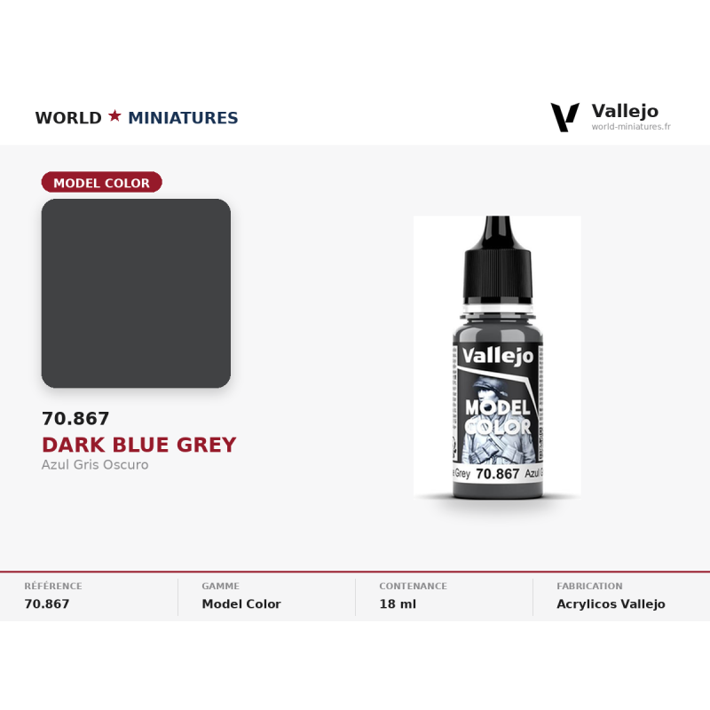 Vallejo 70.867 Bleu Gris Foncé 18 ml – Peinture Acrylique