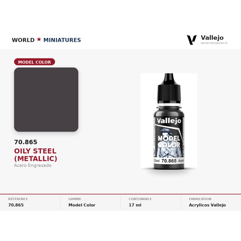 Vallejo 70.865 Acier Gravé 18 ml – Peinture Acrylique