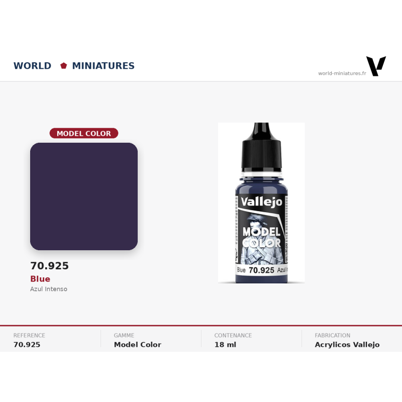 Vallejo 70.925 Bleu Intense 18 ml – Peinture Acrylique
