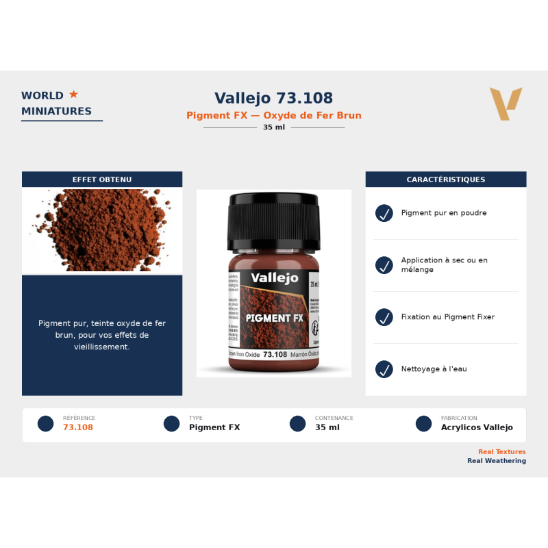 Vallejo 73.108 Pigment Oxyde de Fer Brun 35 ml – Effets Spéciaux