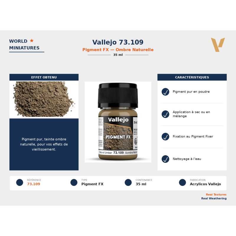 Vallejo 73.109 Pigment Ombre Naturelle 35 ml – Effets Spéciaux