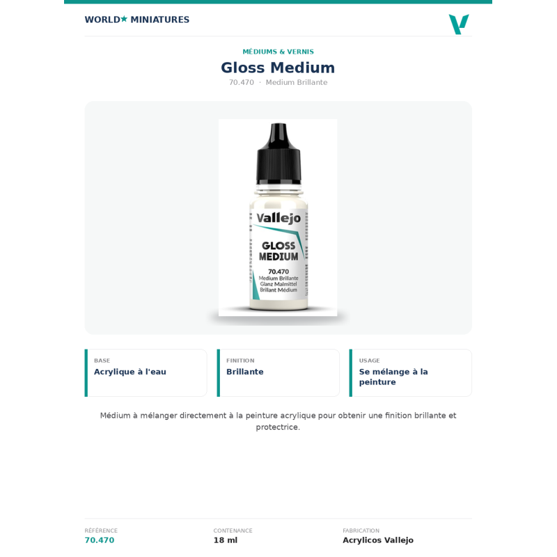 Vallejo 70.470 Vernis Brillant Moyen 18 ml
