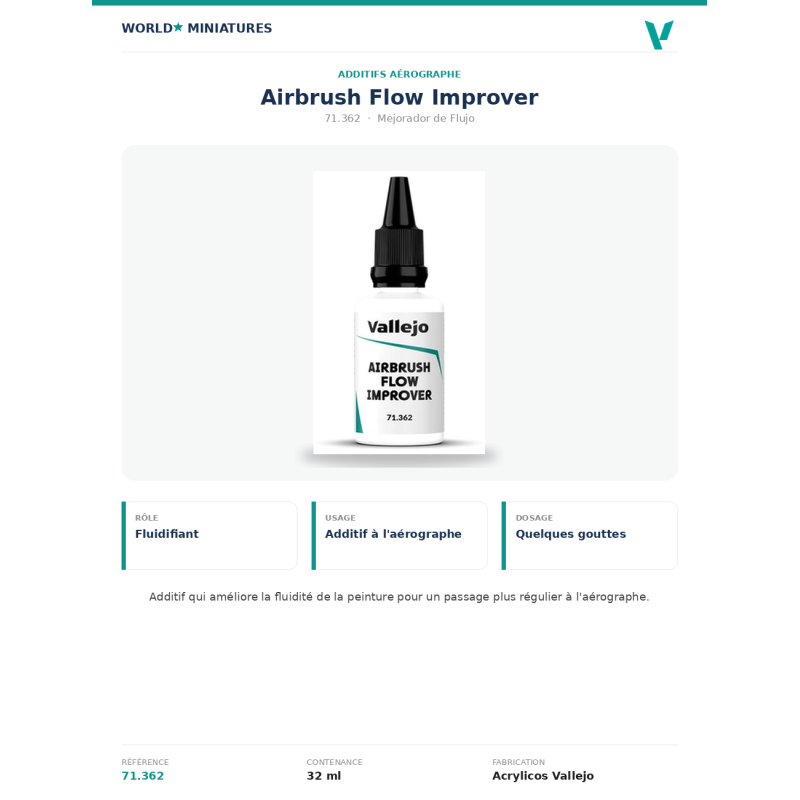 Vallejo 71.362 Améliorant de Flux d'Aérographe 32 ml
