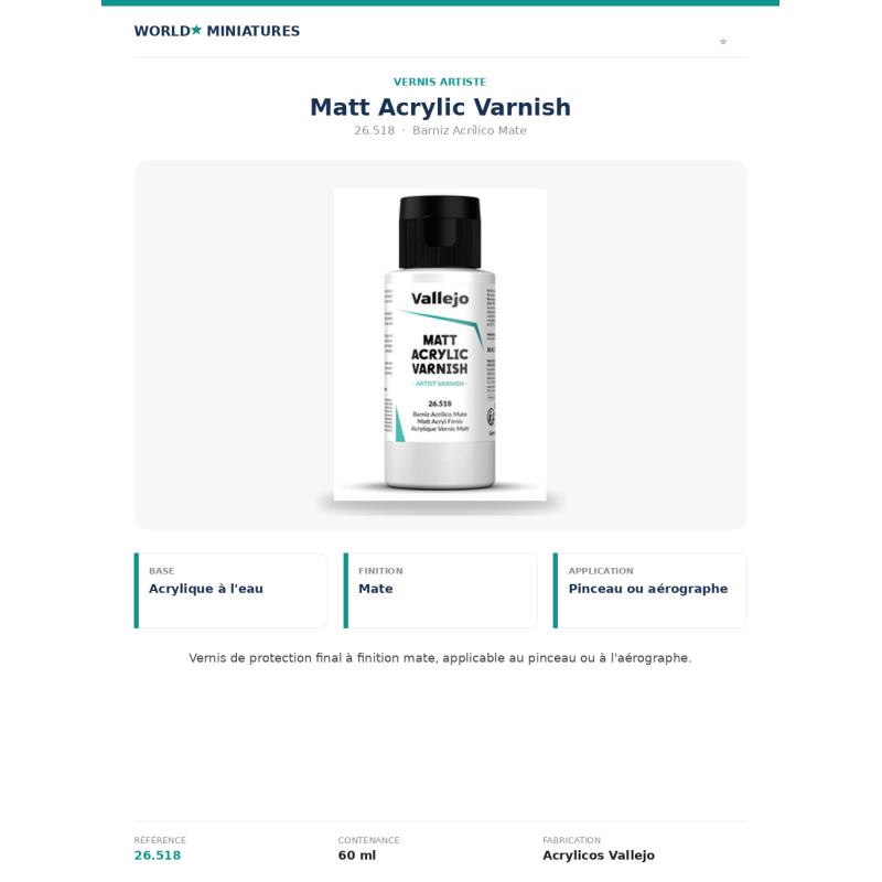 Vallejo 26.518 Vernis Acrylique Mat 60 ml