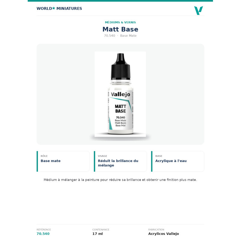 Vallejo 70.540 Base Mate 17 ml