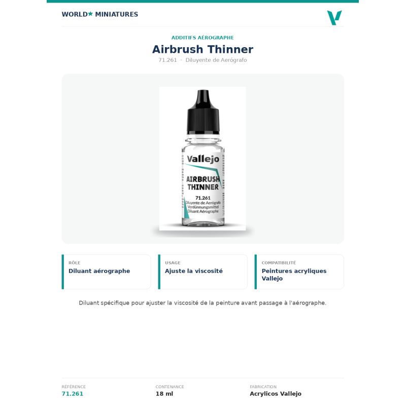 Vallejo 71.261 Diluant pour Aérographe 18 ml