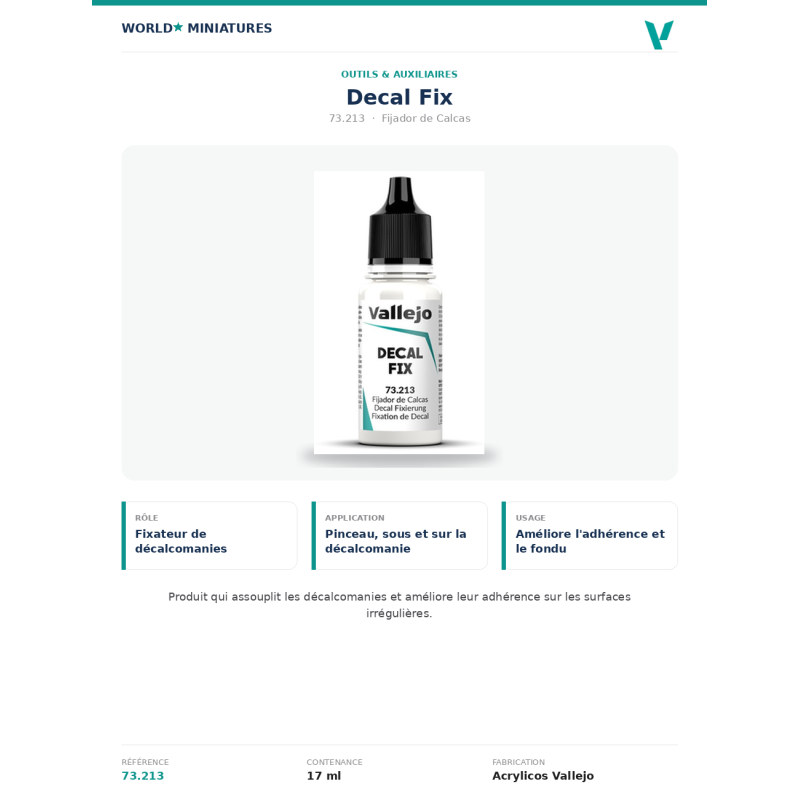 Vallejo 73.213 Fixateur de Décalcomanies 17 ml