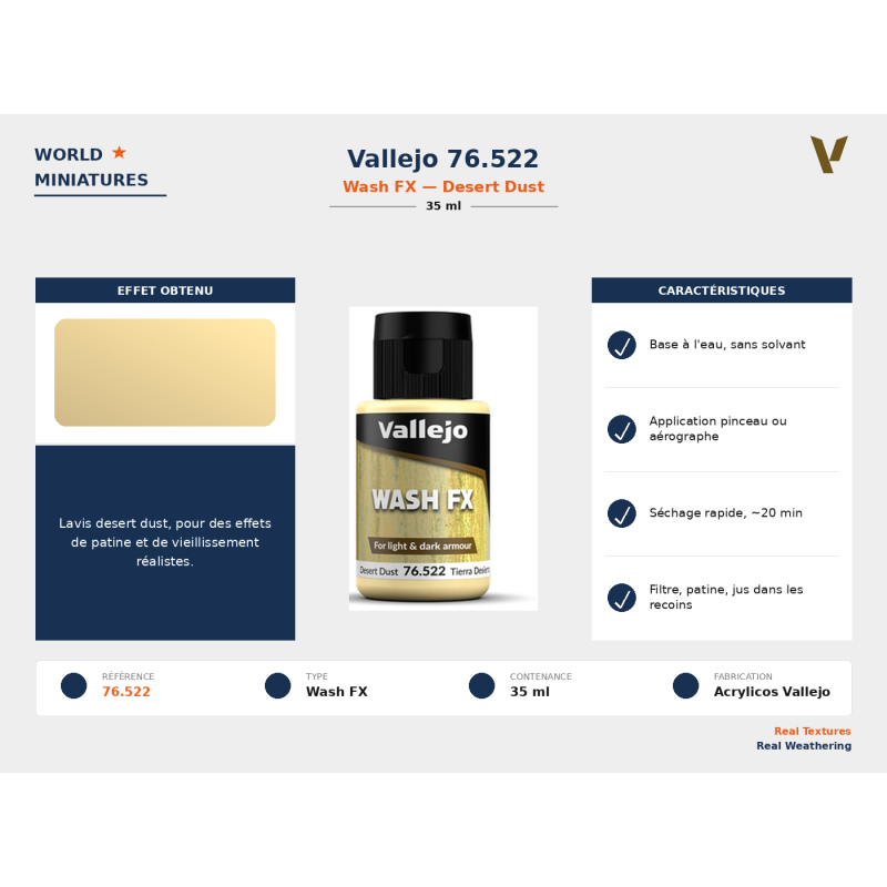 Vallejo 76.522 Lavis Terre Désertique 35 ml – Peinture Effet Weathering