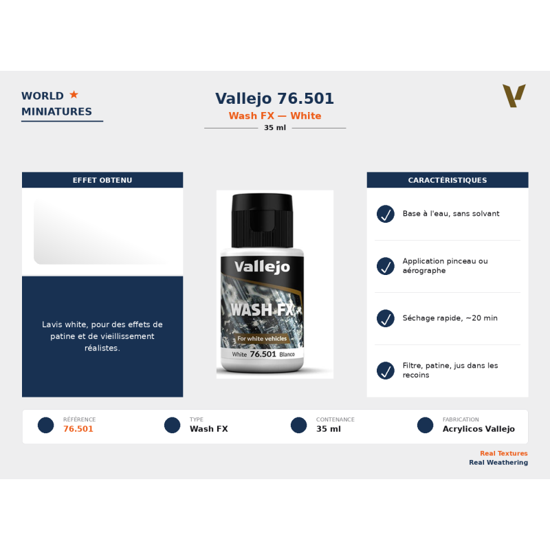Vallejo 76.501 Lavis Blanc 35 ml – Peinture Effet Weathering