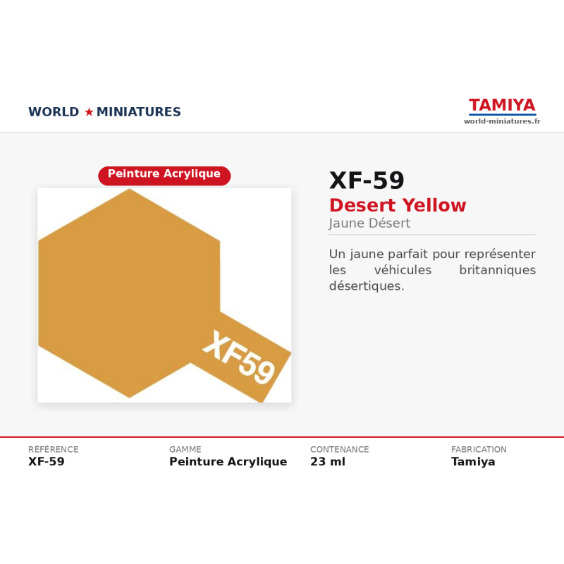 Tamiya 81759 – Jaune Désert XF-59 – Peinture Acrylique Sable / Camouflage 10 ml