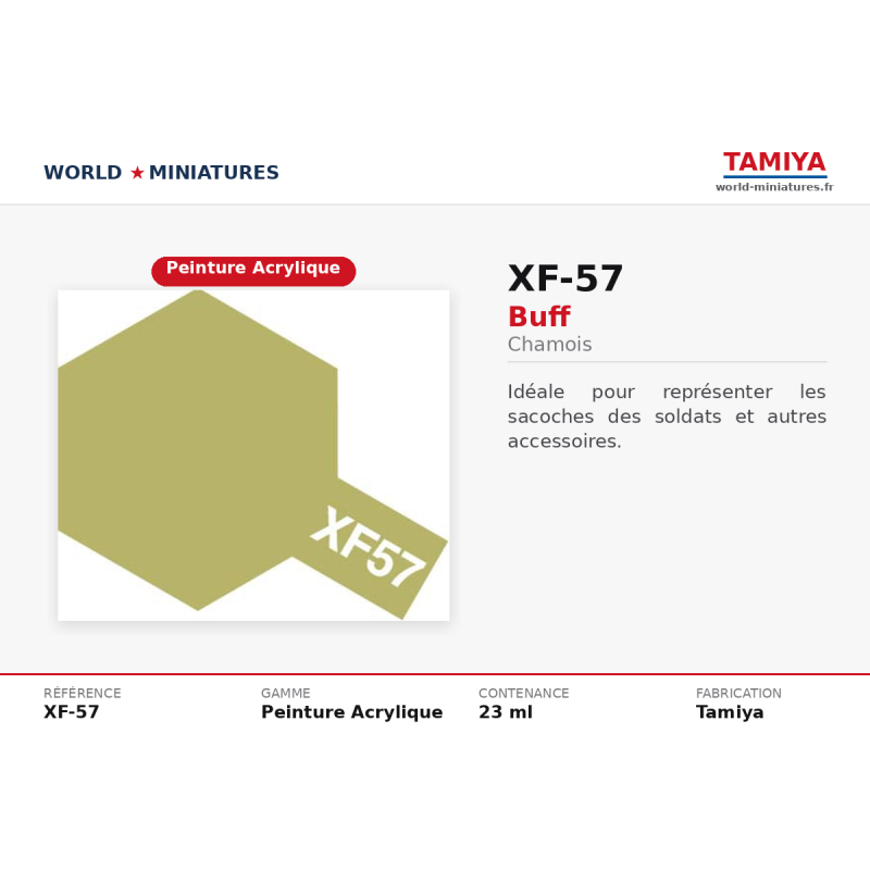 Tamiya 81757 – Chamois Mat XF-57 – Peinture Acrylique Camouflage Désert 10 ml