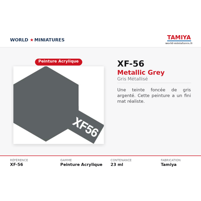 Tamiya 81756 – Gris Métal Mat XF-56 – Peinture Acrylique Métallisée Mate 10 ml