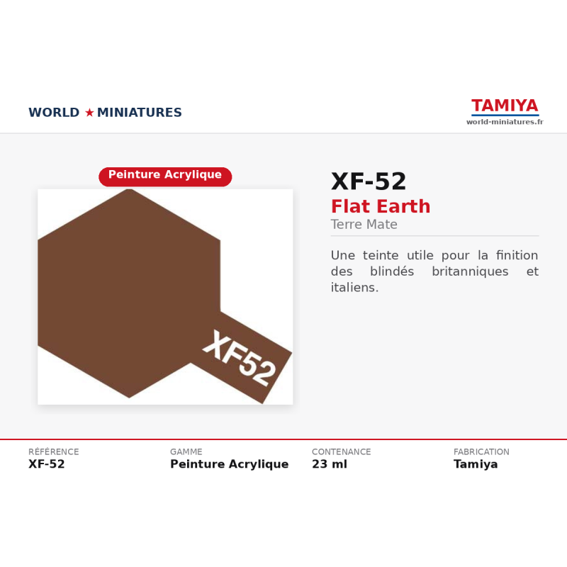 Tamiya 81752 – Terre Mat XF-52 – Peinture Acrylique Sol / Camouflage 10 ml