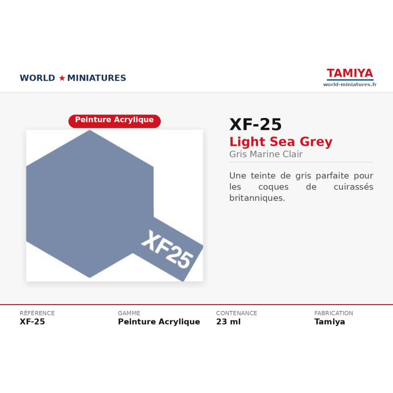 Tamiya 81725 – Gris Mer Clair XF-25 – Peinture Acrylique Mate 10 ml