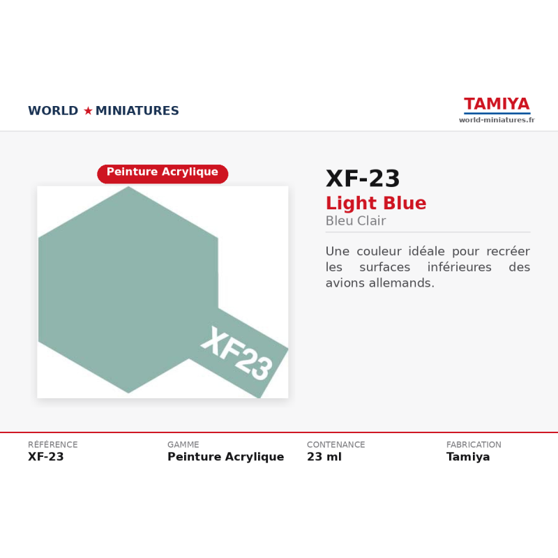 Tamiya 81723 – Bleu Clair Mat XF-23 – Peinture Acrylique Mate 10 ml