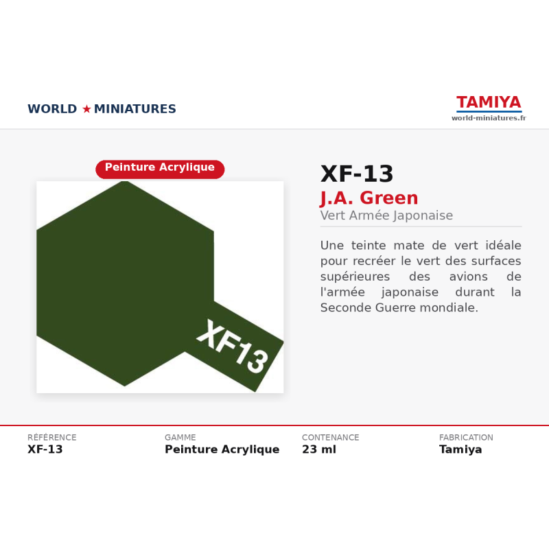 Tamiya 81713 – Vert Armée de l’Air Japonaise XF-13 – Peinture Acrylique Mate 10 ml