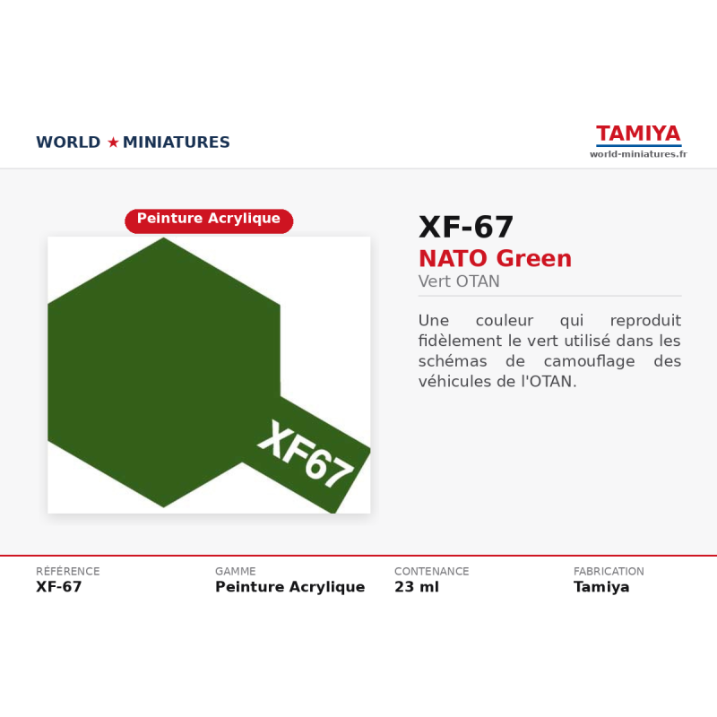 Tamiya 81767 – Vert OTAN XF-67 (10 ml) – Peinture Acrylique Modélisme