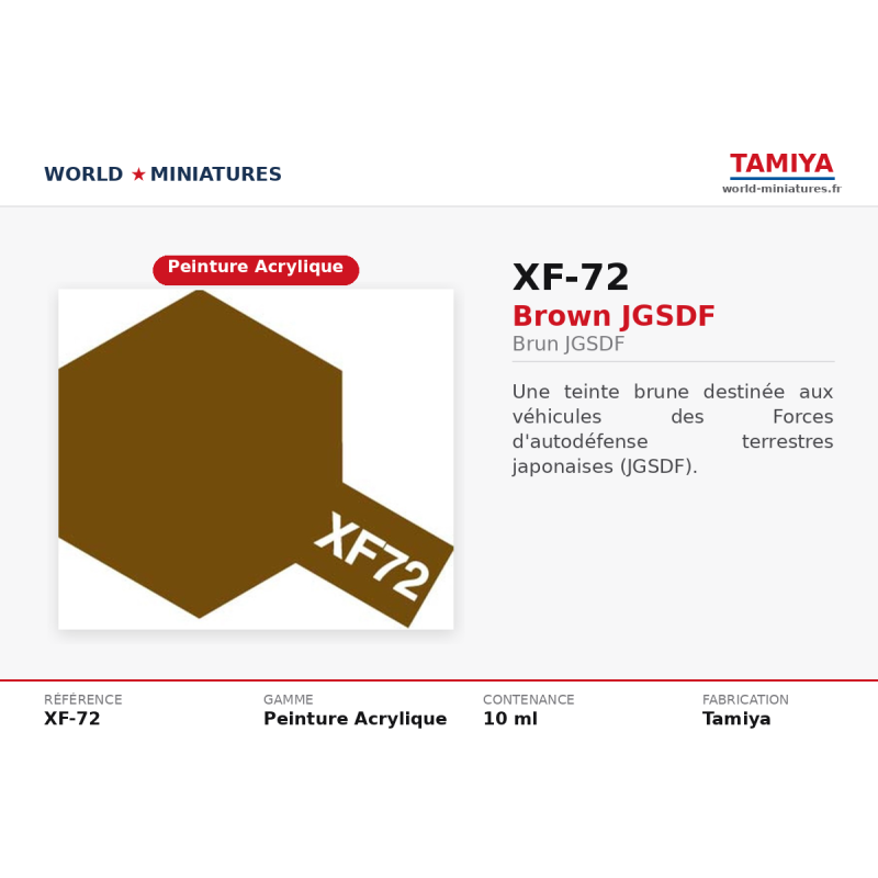Tamiya 81772 – Brun JGSDF XF-72 (10 ml) – Peinture Acrylique