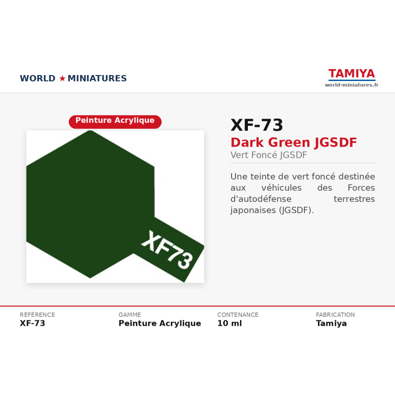 Tamiya 81773 – Vert foncé JGSDF XF-73 (10 ml) – Peinture Acrylique
