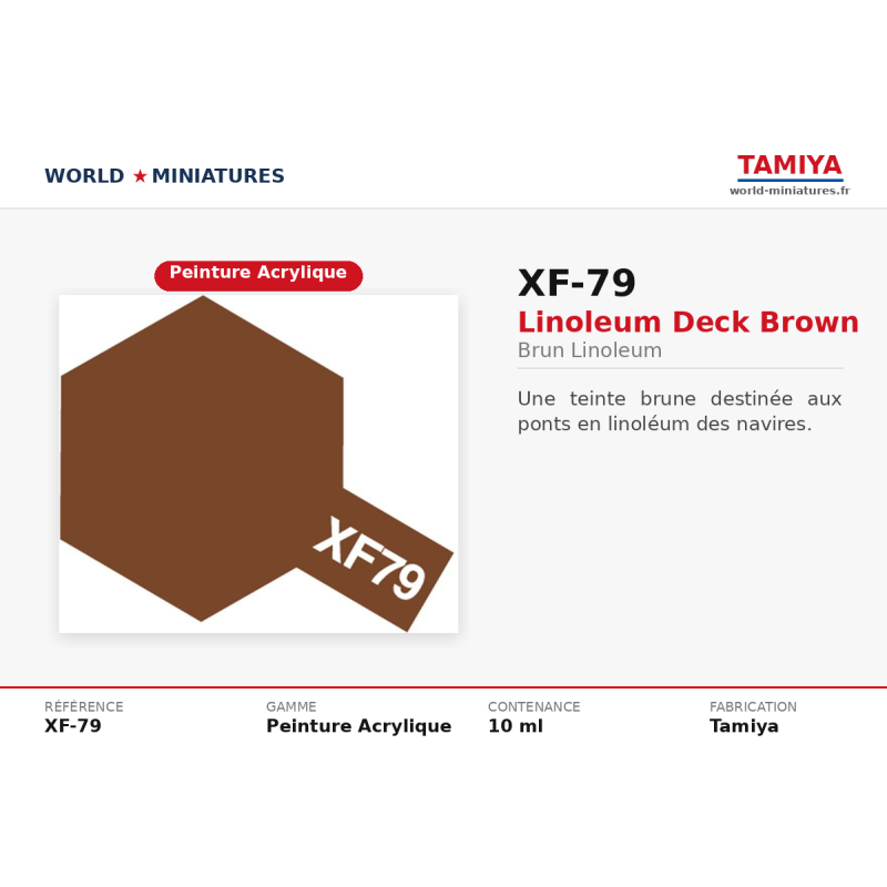 Tamiya 81779 – Brun linoleum XF-79 (10 ml) – Peinture Acrylique
