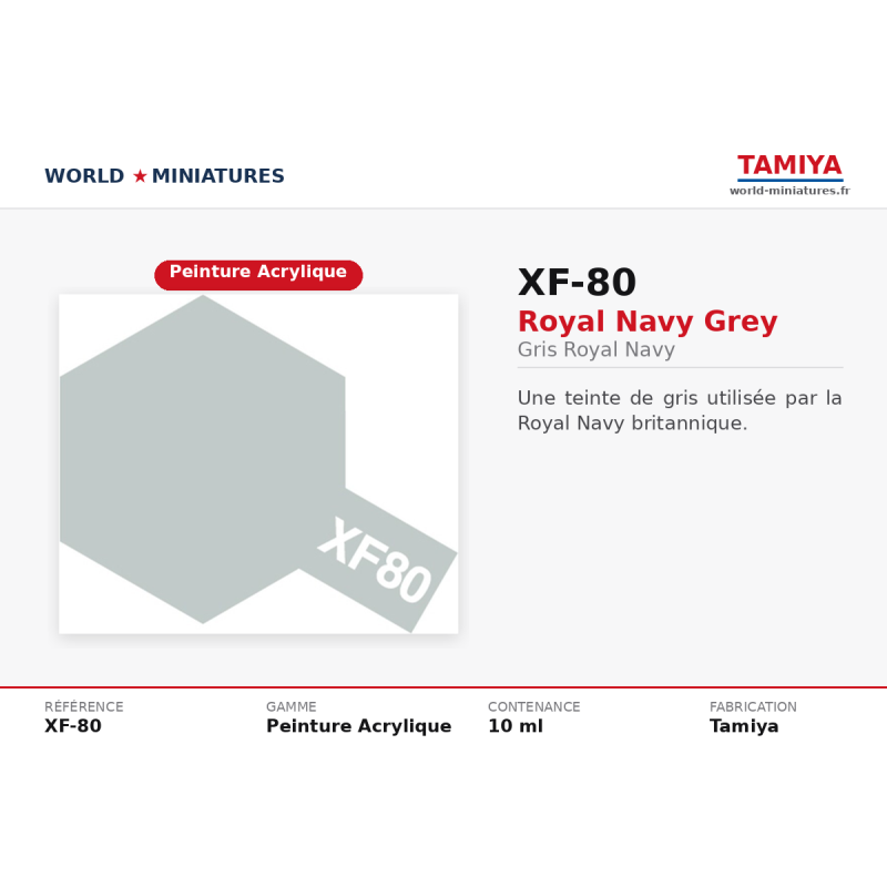 Tamiya 81780 – Gris Royal Navy XF-80 (10 ml) – Peinture Acrylique