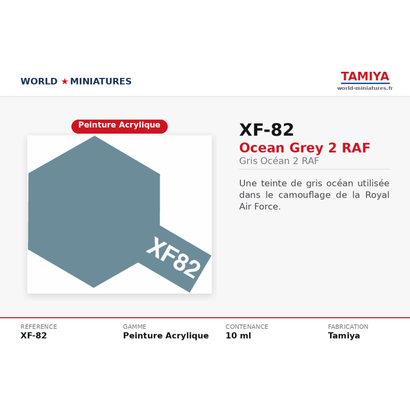 Tamiya 81782 – Gris océan 2 RAF XF-82 (10 ml) – Peinture Acrylique