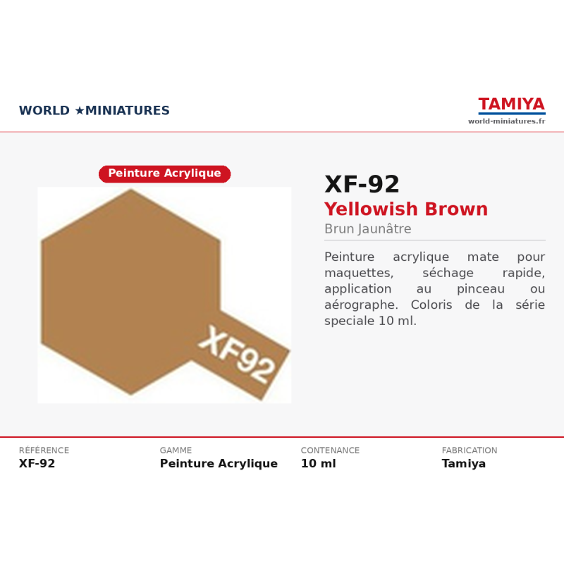 Tamiya 81792 – Brun jaunâtre XF-92 (10 ml) – Peinture Acrylique