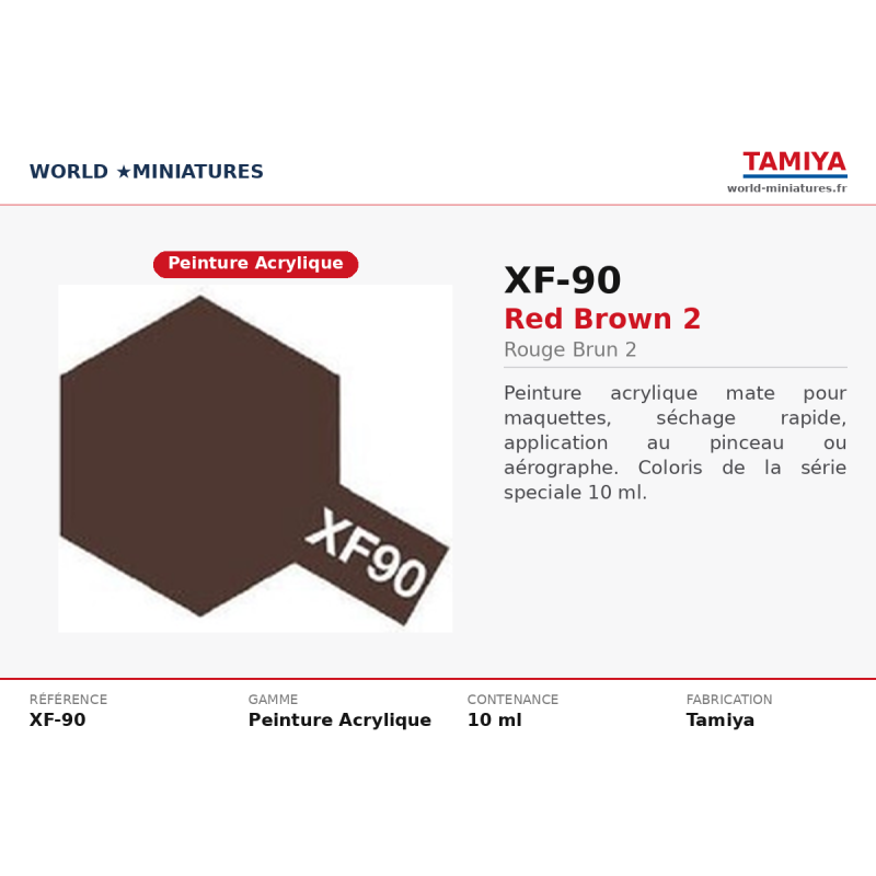 Tamiya 81790 – Rouge brun XF-90 (10 ml) – Peinture Acrylique