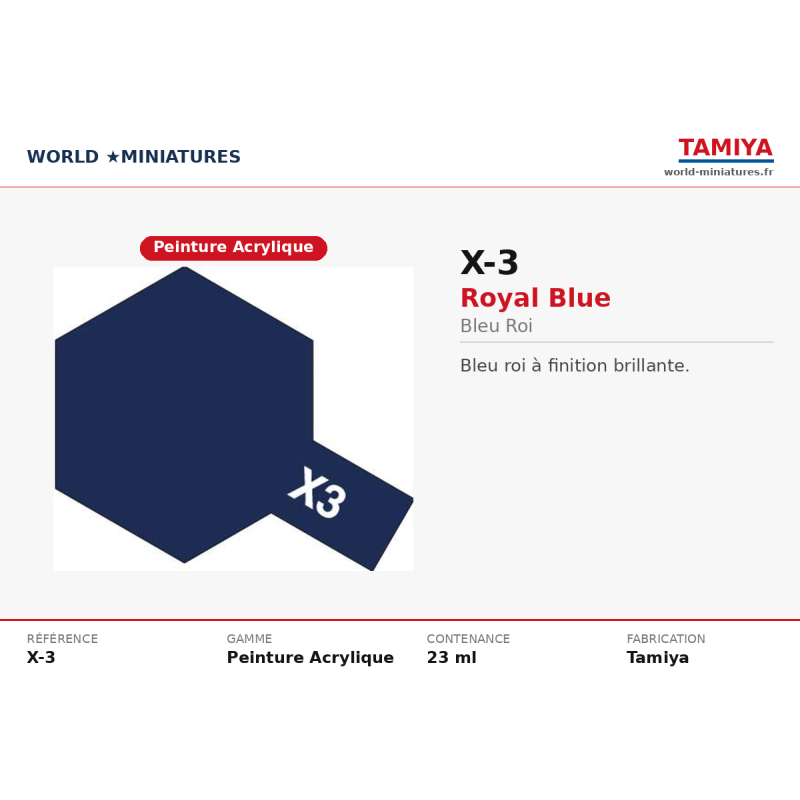 Tamiya 81503 – Bleu Royal Brillant X-3 (10 ml) – Peinture Acrylique