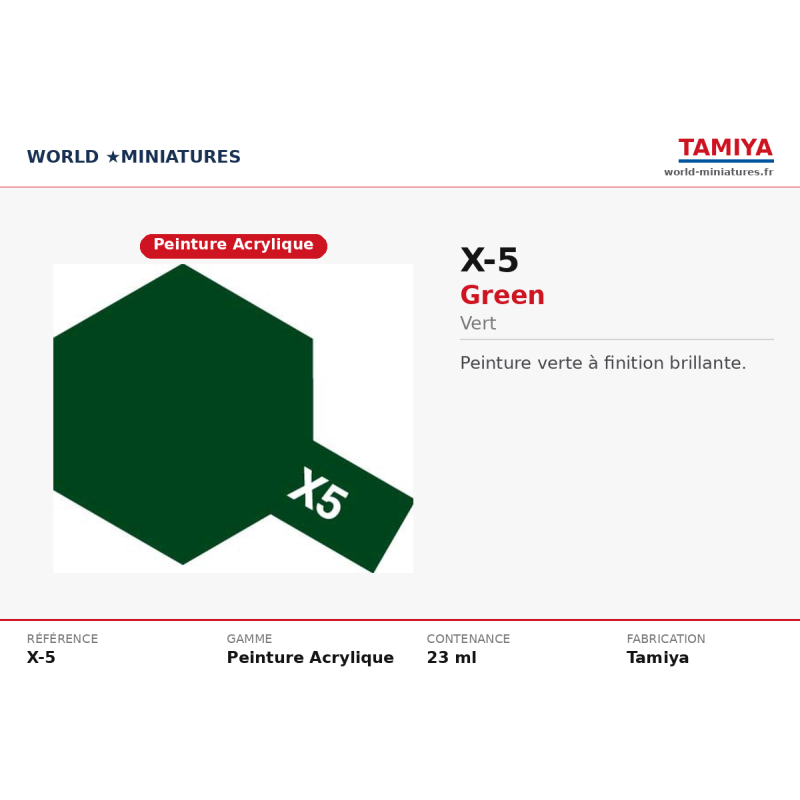 Tamiya 81505 – Vert Brillant X-5 (10 ml) – Peinture Acrylique
