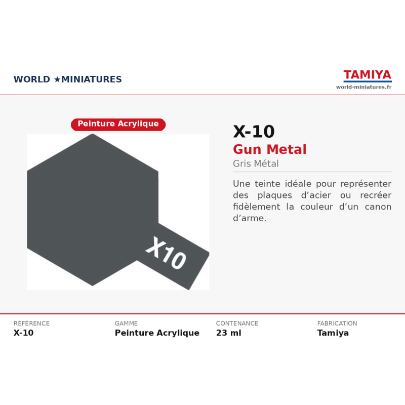 Tamiya 81510 – Gris Acier Brillant X-10 (10 ml) – Peinture Acrylique