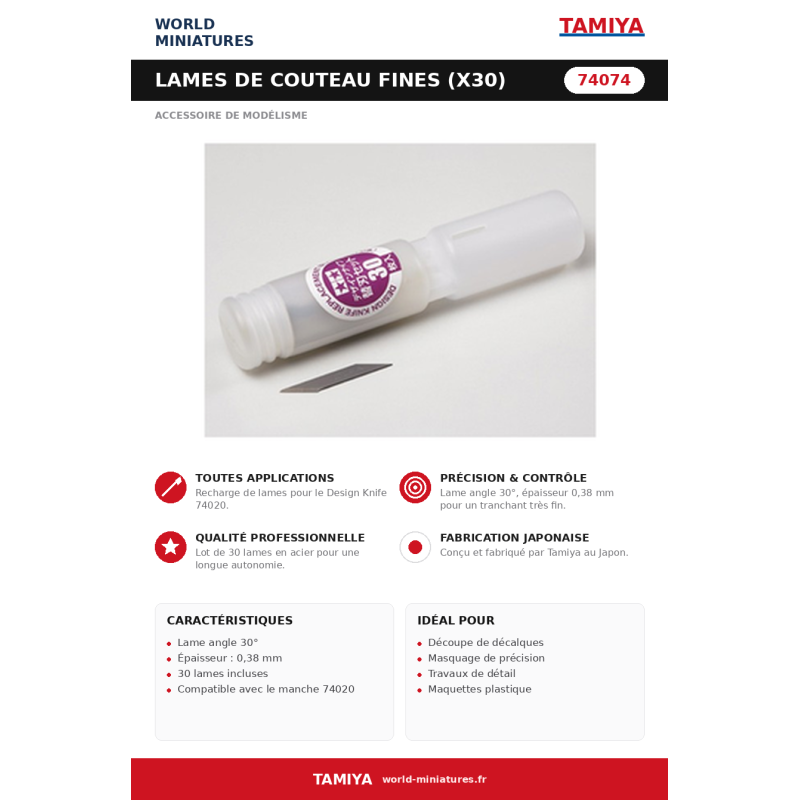 Tamiya 74074 – Lames de Couteau Fines (pour 74020)
