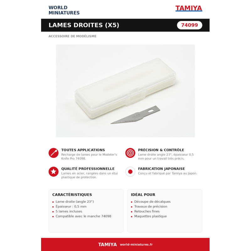 Tamiya 74099 – Lames Droites (pour 74098)