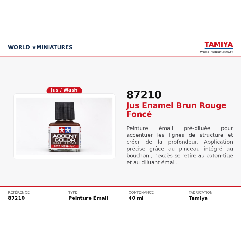 Tamiya 87210 – Jus Enamel Brun Rouge Foncé 40 ml – Effet Vieillissement
