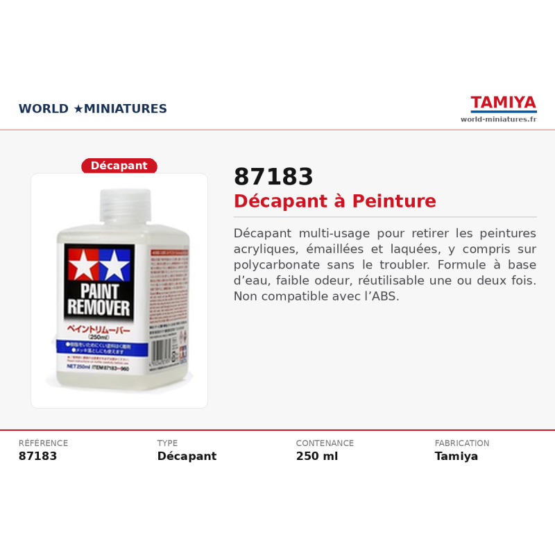 Tamiya 87183 – Décapant à peinture (250 ml)
