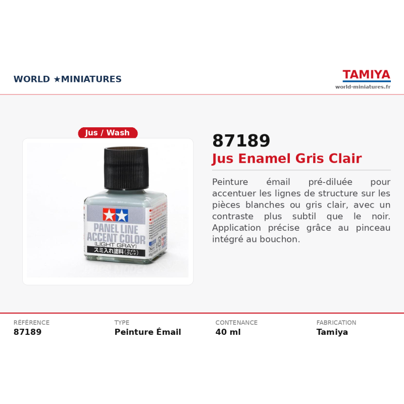 Tamiya 87189 – Panel Line Light Gray (40 ml)