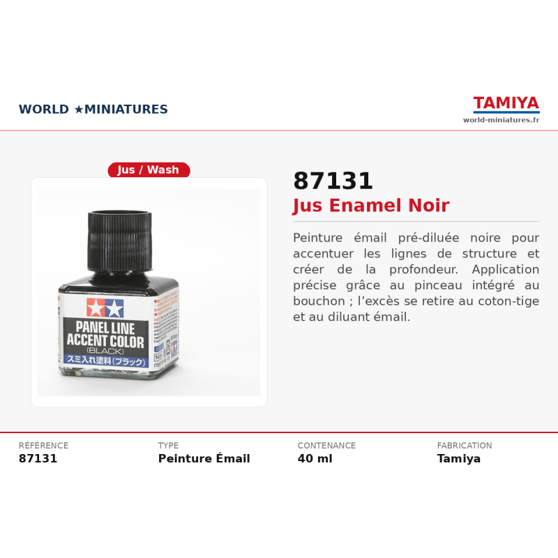 Tamiya 87131 – Lavis enamel noir (40 ml)