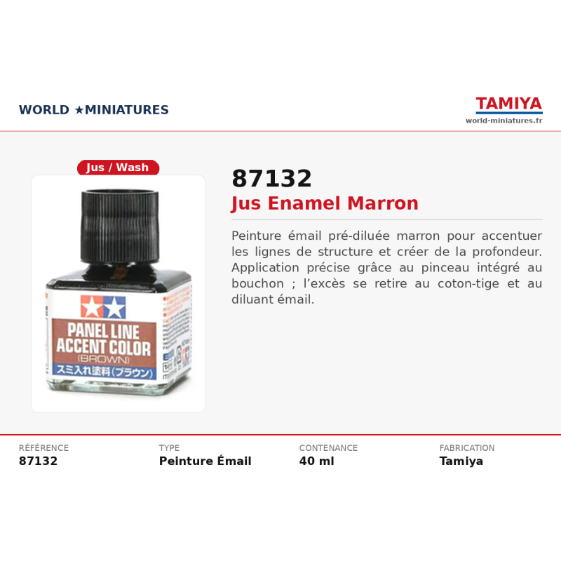 Tamiya 87132 – Lavis enamel marron (40 ml)