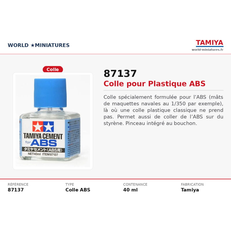Tamiya 87137 – Colle pour plastique ABS (40 ml)