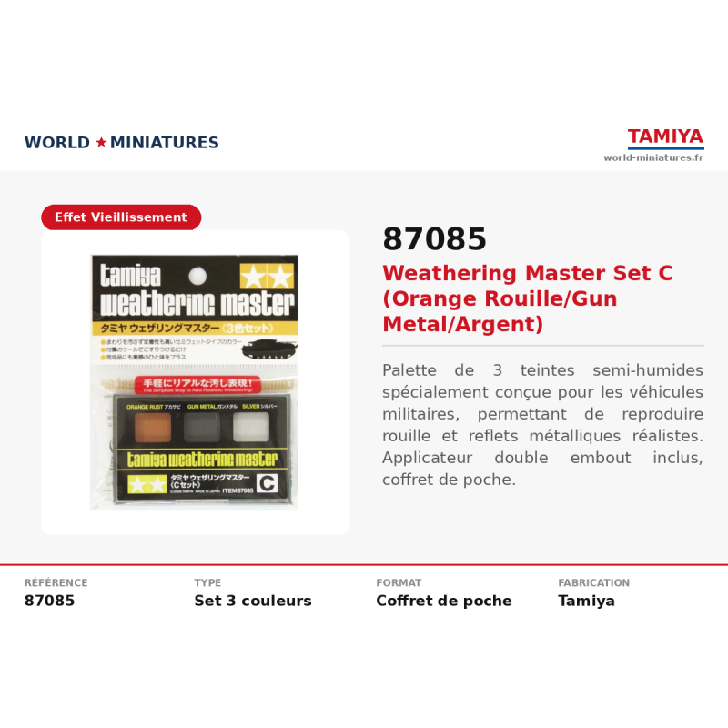 Tamiya 87085 – Weathering Master Set C (orange rouille, gun metal, argent)
