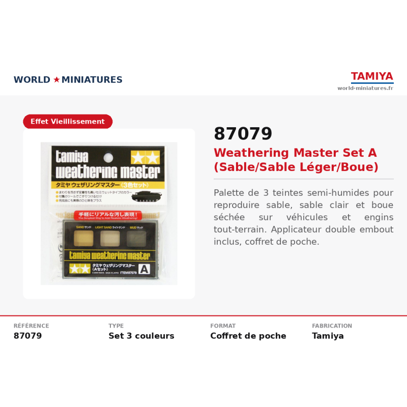 Tamiya 87079 – Weathering Master Set A (sable, sable léger, boue)