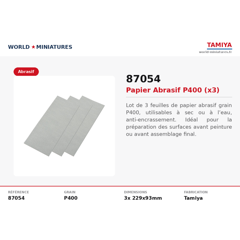 Tamiya 87054 – Papier abrasif P400 (x3)