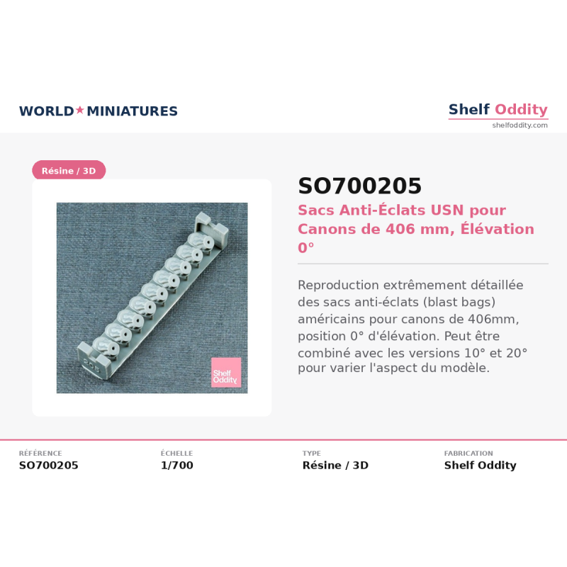 Shelf Oddity SO700205 – USN Blast Bags for 406 mm Guns – 0° Elevation (1:700)